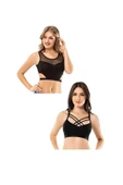 LitaeTrend Kota 6 Adet Siyah Tül Modelli Çapraz İpli Büstiyer thumbnail 1