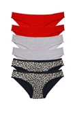 LitaeTrend 6 Adet Likralı Kadın Slip Külot Leopar Kırmızı Gri thumbnail 1