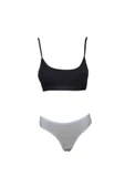 LitaeTrend Pedli İp Askılı Yarım Atlet Büstiyer Külot Takım Siyah Beyaz thumbnail 1