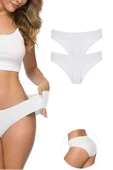 LitaeTrend 2 Adet Kadın Dikişsiz Lazer Kesim Esnek İz yapmayan Külot Beyaz thumbnail 1