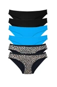 LitaeTrend 6 Adet Likralı Kadın Slip Külot Leopar Siyah Mavi thumbnail 1