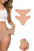 LitaeTrend 2 Adet Kadın Dikişsiz Lazer Kesim Esnek İz yapmayan Külot Ten thumbnail 1