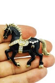 Siyah At Broş Kristal Taşlı Zarif Horse Brooch Şık At Figürlü Kadın Aksesuar - 1