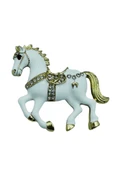 Beyaz At Broş Kristal Taşlı Zarif Horse Brooch Şık Hayvan Figürlü Aksesuar - 3