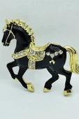 Siyah At Broş Kristal Taşlı Zarif Horse Brooch Şık At Figürlü Kadın Aksesuar - 2