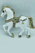 Beyaz At Broş Kristal Taşlı Zarif Horse Brooch Şık Hayvan Figürlü Aksesuar - 2
