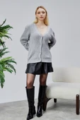Lugmo Kadın Triko Hırka Taşlı Standart Beden Gri thumbnail 9
