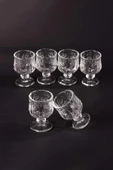 LitaeTrend Ayaklı Kahve Yanı Bardağı Kristal Kesim Shot Bardak 7cm x 4 cm 6 Lı Set thumbnail 1