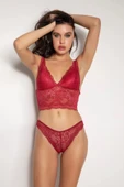 LitaeTrend Bordo Destekli V Yaka Dantelli Büstiyer Takımı 5567 thumbnail 1