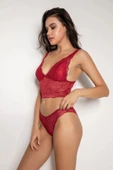 LitaeTrend Bordo Destekli V Yaka Dantelli Büstiyer Takımı 5567 thumbnail 6