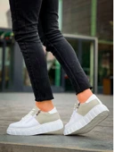 KB-X155 Kuback Beyaz Cilt Gri Süet Detaylı Beyaz Yüksek Taban Günlük Spor Ayakkabı thumbnail 5