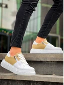 KB-X155 Kuback Beyaz Cilt Bej Süet Detaylı Beyaz Yüksek Taban Günlük Spor Ayakkabı thumbnail 6