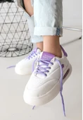 Chris Beyaz Cilt Lila Detaylı Bağcıklı Spor Ayakkabı thumbnail 9