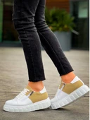 KB-X155 Kuback Beyaz Cilt Bej Süet Detaylı Beyaz Yüksek Taban Günlük Spor Ayakkabı thumbnail 12