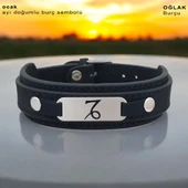 Doğum Ayına Özel 925 Ayar Gümüş Plakalı Oval Figürlü Hakiki Siyah Derili Hediye Bileklik-421 thumbnail 1