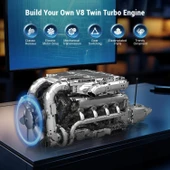 Mould King Mini V8 Çift Turbo Motor Model Kiti, Yapı Blokları - 2899+ Parça - 4