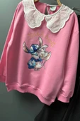 Yaka Detaylı Stitch Desenli Pembe Renk Kız Çocuk Takım - 5