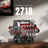 Mould King V8 Motor Yapı Blokları Setleri, Çalışan Motor Model Kiti - 2718 Parça - 6