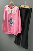 Yaka Detaylı Stitch Desenli Pembe Renk Kız Çocuk Takım - 4