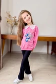 Yaka Detaylı Stitch Desenli Pembe Renk Kız Çocuk Takım - 1