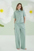 Yeşil Kurdele Önden Düğmeli Pijama Takım thumbnail 1