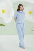 Mavi Kurdele Önden Düğmeli Pijama Takım thumbnail 1