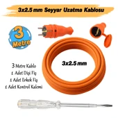 Seyyar 3 Metre Uzatma Kablosu TTR CCA Çok Telli 3x2.5 mm Elektrik Kablo Kontrol Kalem Dişi Erkek Fiş thumbnail 2