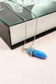 LitaeTrend Kyanit Doğal Taşı Zincirli El Yapımı Tasarımlı Kolye Uç: 3,5 cm Zincir: 20 cm Kutulu thumbnail 3