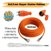 Seyyar 10 Metre Uzatma Kablosu TTR CCA Çok Telli 3x2.5 mm Elektrik Kablo Kontrol Kalem Dişi Erkek Fiş thumbnail 2