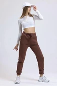 3 iplik şardonlu paça lastikli eşofman kahve is001 - 1