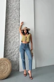 Mom fit bıyık kar yıkama jeans pantolon koyu mavi d2006 - 1