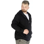 Erkek Sweatshirt Kapşonlu Zippered Basic 20543 Siyah - 3