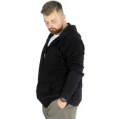 Erkek Sweatshirt Kapşonlu Zippered Basic 20543 Siyah - 2