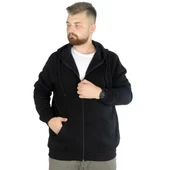 Erkek Sweatshirt Kapşonlu Zippered Basic 20543 Siyah - 1