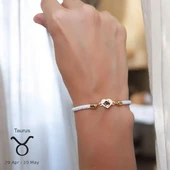 Sevgililer Günü İçin Burca Özel Kalp Figürlü Doğal Beyaz Derili 14 Ayar Altın Plakalı Hediye Bileklik-433 thumbnail 2