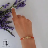 Burca Özel Kalp Motifli Doğal Turuncu Derili 14 Ayar Altın Plakalı Hediye Bileklik-434 thumbnail 2