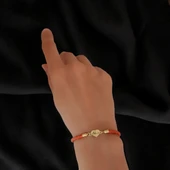 İsme Özel Kalp Motifli Doğal Turuncu Derili 14 Ayar Altın Plakalı Hediye Bileklik-434 thumbnail 2