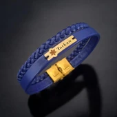 İsme Özel Kar Tanesi Motifli Hakiki Lacivert Derili 14 Ayar Altın Plakalı Hediye Bileklik-435 thumbnail 1