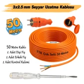 Seyyar 50 Metre Uzatma Kablosu TTR CCA Telli 3x2.5 mm Elektrik Kablo Kontrol Kalem Dişi Erkek Fiş thumbnail 2