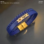 Doğum Ayına Özel 14 Ayar Altın Plakalı Kar Tanesi Motifli Hakiki Lacivert Derili Hediye Bileklik-435 thumbnail 1