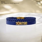 Doğum Ayına Özel 14 Ayar Altın Plakalı Kar Tanesi Motifli Hakiki Lacivert Derili Hediye Bileklik-435 thumbnail 2