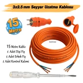 Seyyar 15 Metre Uzatma Kablosu TTR CCA Çok Telli 3x2.5 mm Elektrik Kablo Kontrol Kalem Dişi Erkek Fiş thumbnail 2