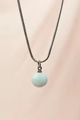 LitaeTrend Kalsedon Doğal Taşı Zincirli El Yapımı Kolye Uç: 1,5 cm Zincir: 20 cm Kutulu thumbnail 3