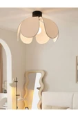burenze Modern Tasarım Rose Çiçek Tavan Avize Açık Krem Kumaş Salon Hol Mutfak Oturma Odası Avizesi - 1