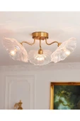 burenze Luxury Modern Exclusive Tasarım Şeffaf Renk Kristal Camlı Flower Çiçek Üçlü Avize Eskitme Gold Sarı - 1