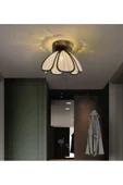 burenze Modern Tasarım Rose Çiçek Plafonyer Tavan Avize Siyah Gövde Ekru Kumaş - 1