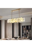 burenze Luxury Exclusive Modern Marble Tasarım Ledli Mermer Avize Eskitme Gold Sarı Led Avize Elips 100 Cm - 1