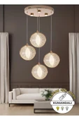 burenze Modern Tasarım Venezia Led Avize Dörtlü Sarkıt Avize Kumandalı 3 Renk Dimmer Özellikli Gold Sarı - 1