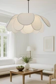 burenze Modern Tasarım White Orchid Çiçek Sarkıt Avize Boheme Beyaz Kumaş Salon Oturma Odası Mutfak Avizesi - 1