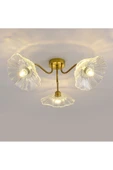 burenze Luxury Modern Exclusive Tasarım Şeffaf Renk Kristal Camlı Flower Çiçek Üçlü Avize Eskitme Gold Sarı - 3